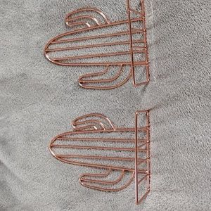 Rose gold cactus book ends.
